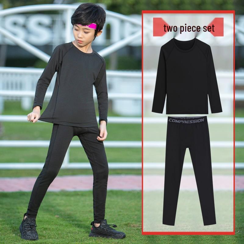 Boys' Fleece-Lined Quick-Dry Compression Suit for Autumn/Winter - High-Elastic Long-Sleeve for Sports & Fitness
