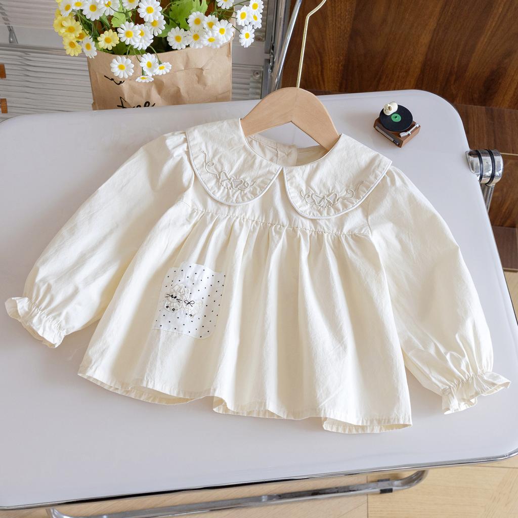 Girl's Spring Lace Doll Collar Shirt, Baby's Autumn Sweet and Fresh Korean Version Top