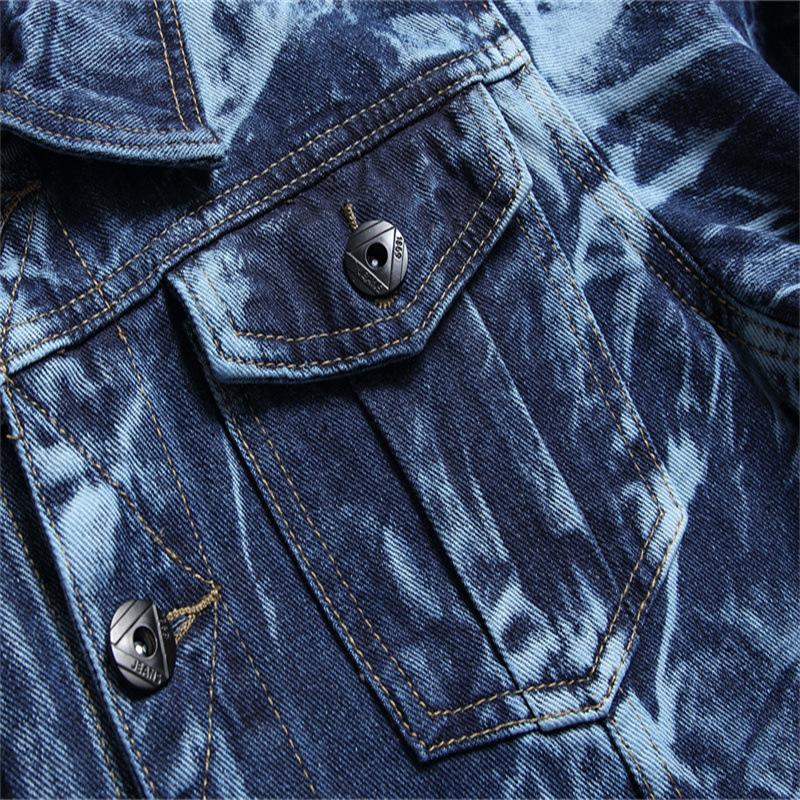2024 Autumn And Winter New European And American Plus Size Men'S Loose Denim Jacket Jacket Irregular Tie Dye Trendy Men'S Top
