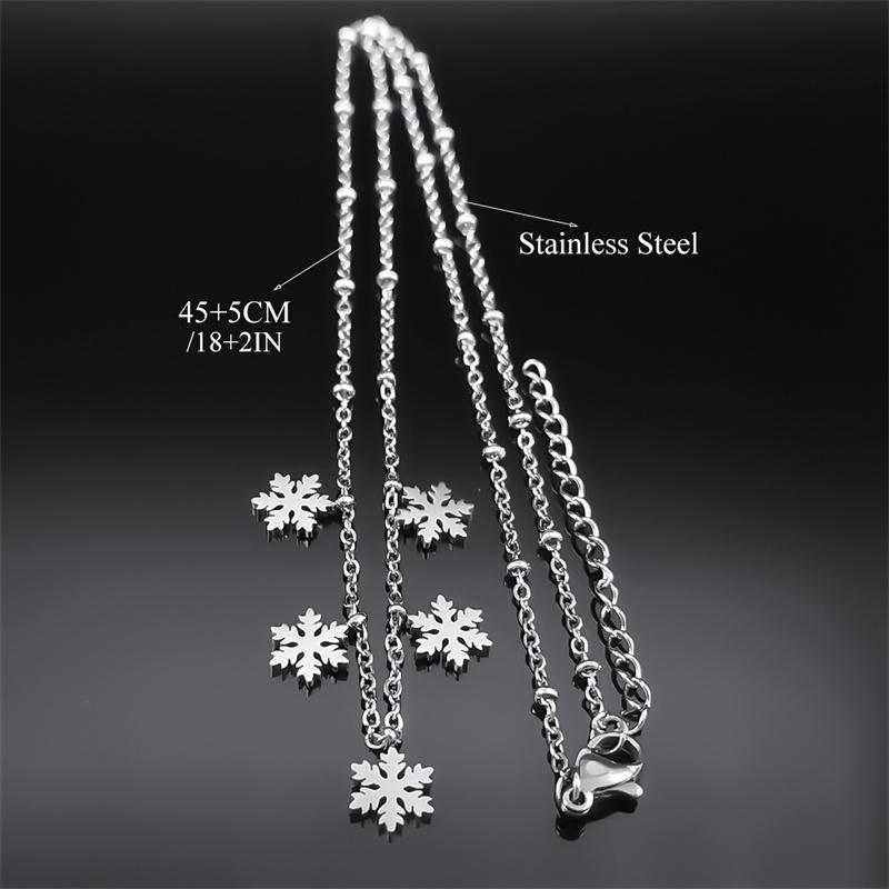 Trendy Snow Flower Snowflake Charm Necklace for Women Stainless Steel Silver Color Snowflake Chain Christmas Gift Jewelry