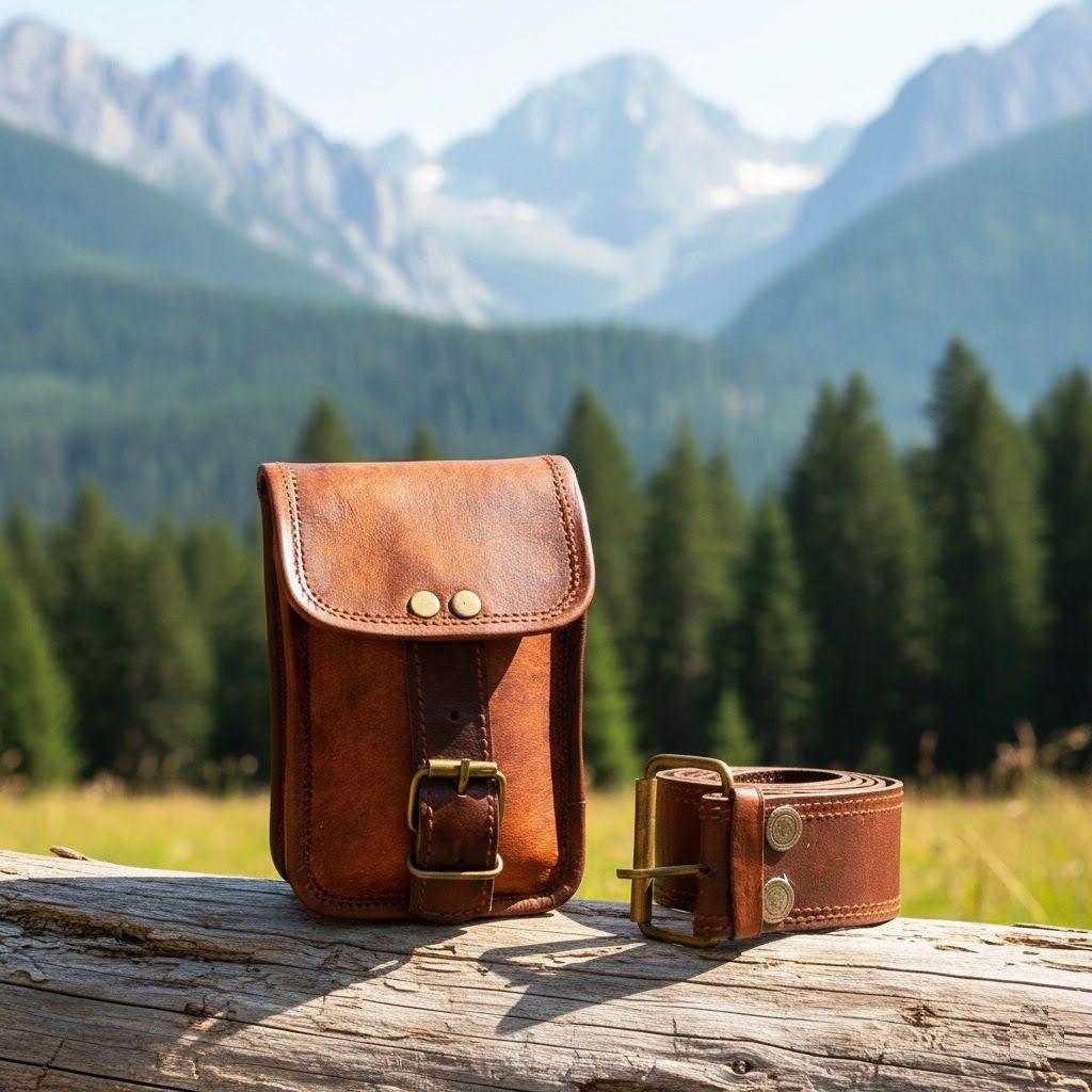 

Винтажная поясная сумка Hunters Choice из натуральной кожи с поясом из козьей шкуры, классическая сумка 5 x 7 x 2 in коричневый