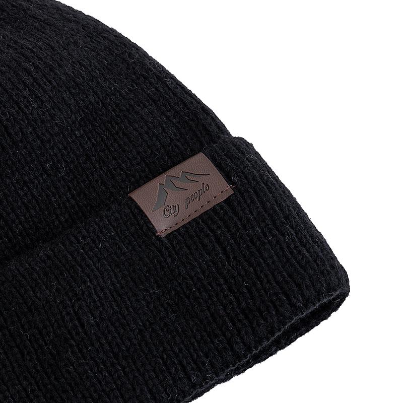 Neue CITY Lederetikett Wintermütze Plüschfutter Warmhaltemütze Stilvolle Weiche Beanie Mütze für Männer Frauen Outdoor Strickmütze