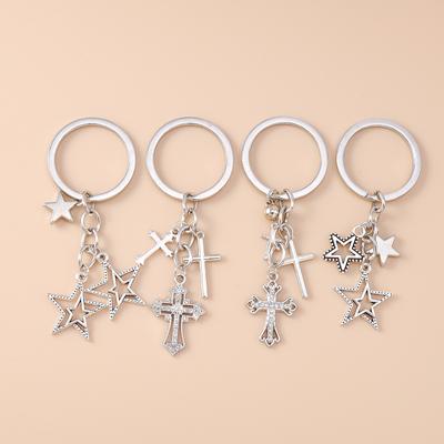 New Alloy Crystal Cross Keychain Star Key Ring Pendants for Women Girls Handbag Decor DIY Handmade Key Chain Jewelry Gifts
