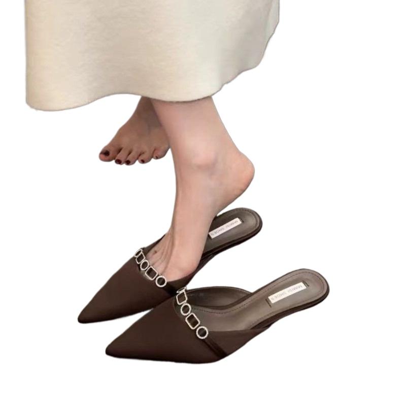 Fashion New Women's Designer  Pointed Toe Crystal Woman Slippers Elegant Fashion Heeled Shoes Slingback Cozy Women Sandals Trend Femme