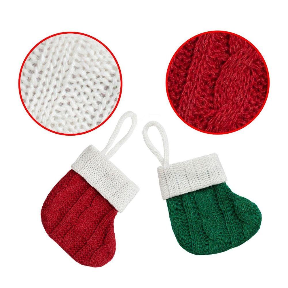 3pcs Xmas Decoration Red Green Christmas Knitted Socks Mini Handmade Christmas Tree Pendant Hanging Candy Gift Bag Party