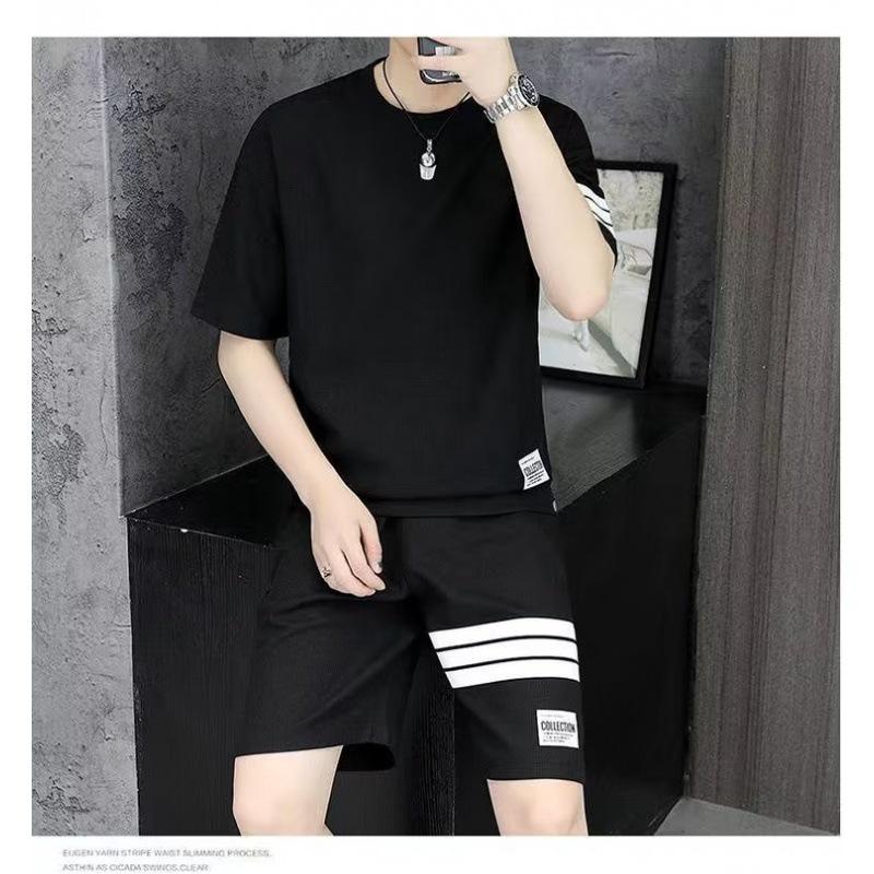 

Мужской летний костюм-двойка из ледяного шелка: Топ с короткими рукавами и повседневные шорты