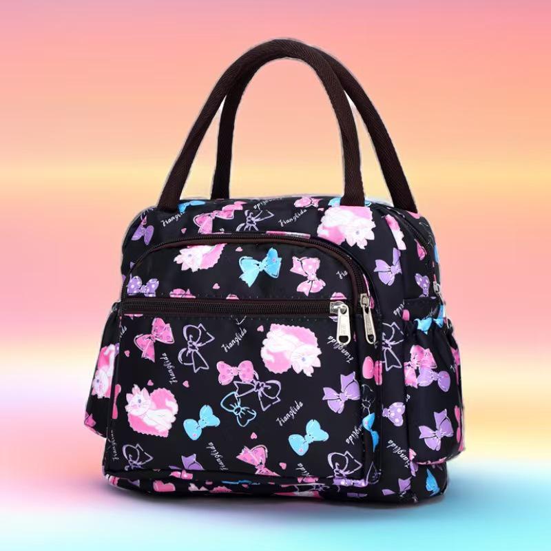 Floral Multi-Zipper Lunch Handbag: Oxford Cloth Mommy Bag with Mobile Pocket