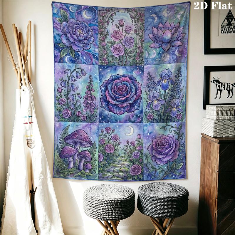 Dreamy Watercolor Rose Wall Tapestry Aesthetic Wall Hanging Printed Fabric Blanket Decorative Tapestries for Bedroom Living Room Home Decor