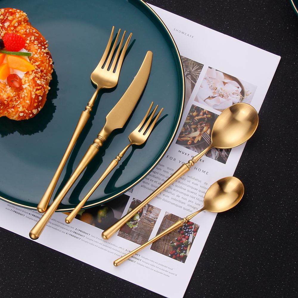 24/30Pcs Gold Cutlery Dinner Set Matte Knife Fork Spoon Stainless Steel Western Tableware Mirror Sliverware Kitchen Utensils