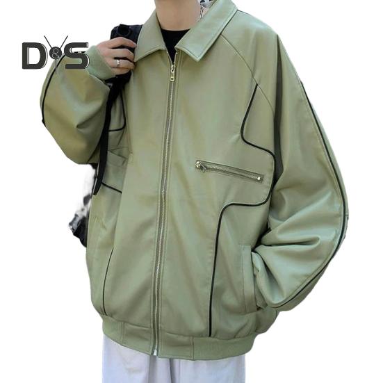 

Мужская куртка с лацканами и длинным рукавом из искусственной кожи с множеством карманов, застежкой-молнией, водонепроницаемое ветрозащитное теплое пальто XL зелёный