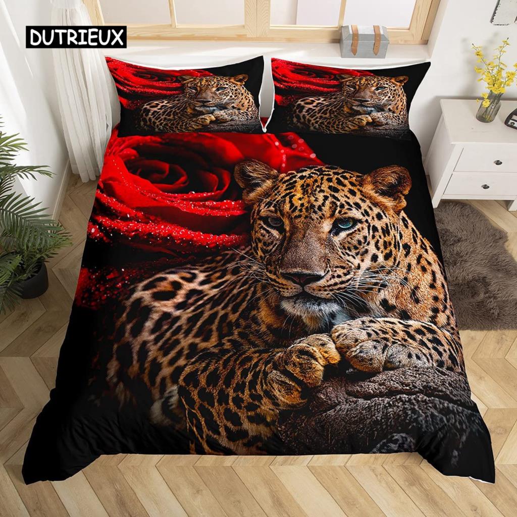 3D Rose Duvet Cover Set Queen Microfiber Red and White Floral Bedding Set Romantic Flowers Comforter Cover Valentine's Day Gift