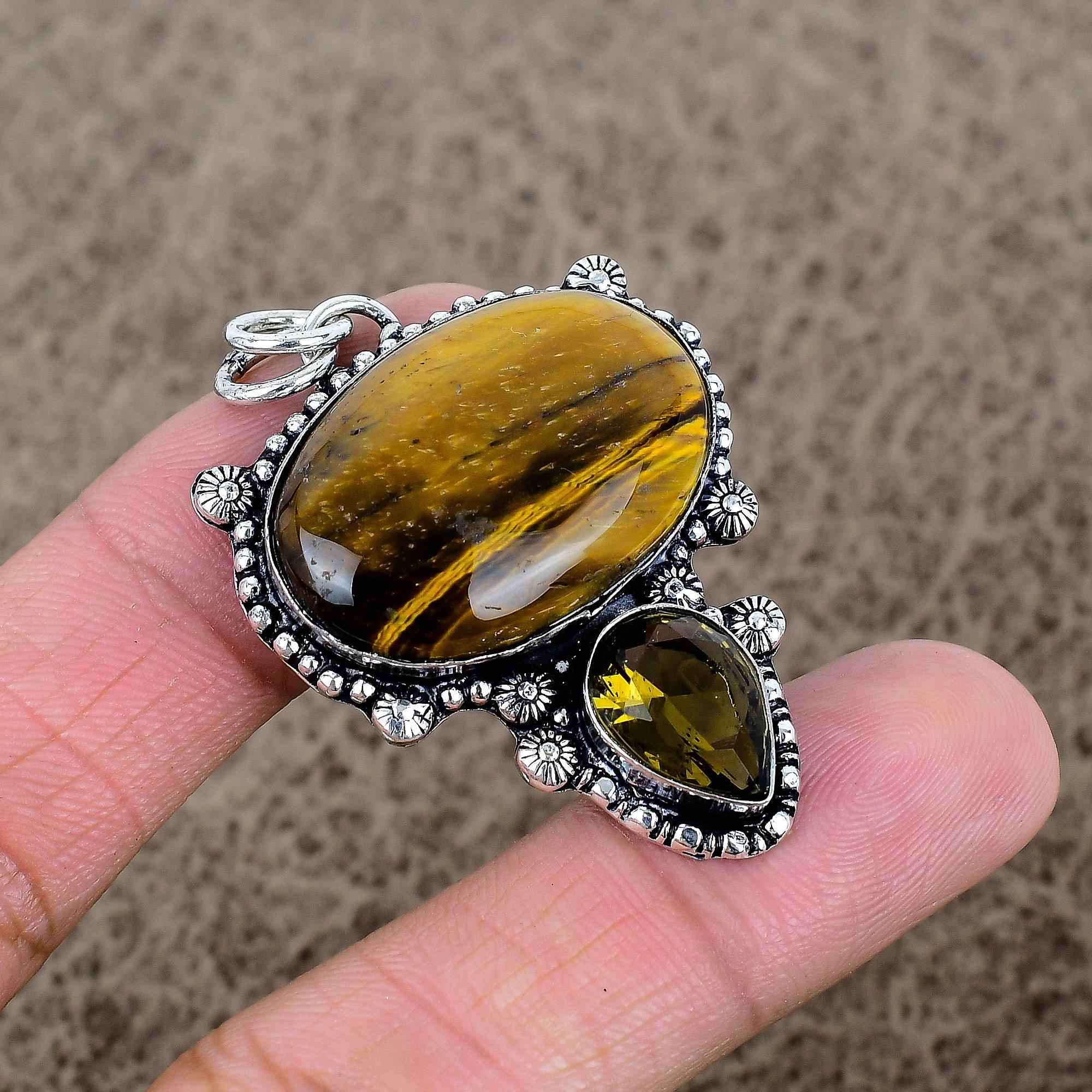 

Tiger Eye, Topaz Gemstone 925 Sterling Silver Jewelry Pendant 2.01 KKG-329
