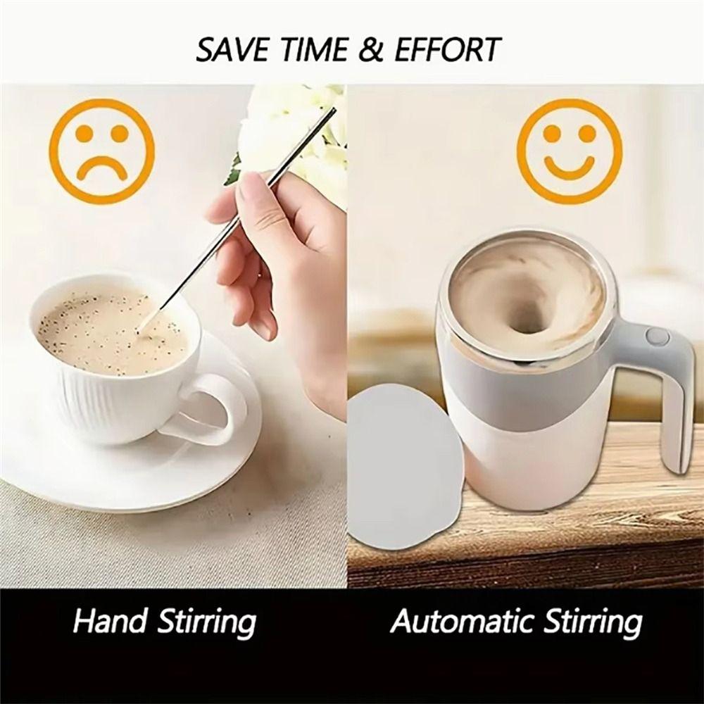 New White Brown Automatic Mixing Cup Portable Rotation Feature Automatic Stirring Coffee Cup Stainless Steel Smart Stirring Mug