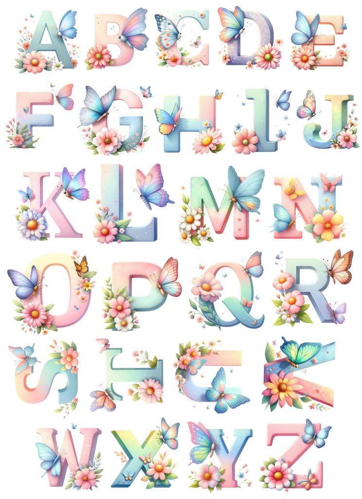 Stickers 26pcs Cartoon Butterfly Flower Alphabet Hand Account Decoration Waterproof Material Mobile Phone Sticker Stationary