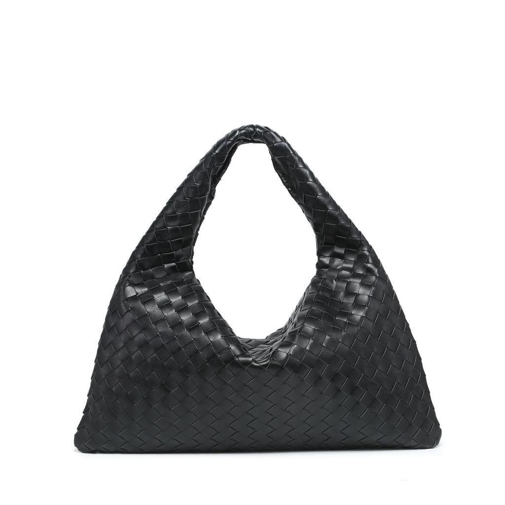 High-Capacity Soft Leather Hand-Woven Underarm Bag – Solid Color, Casual, and Stylish Handbag