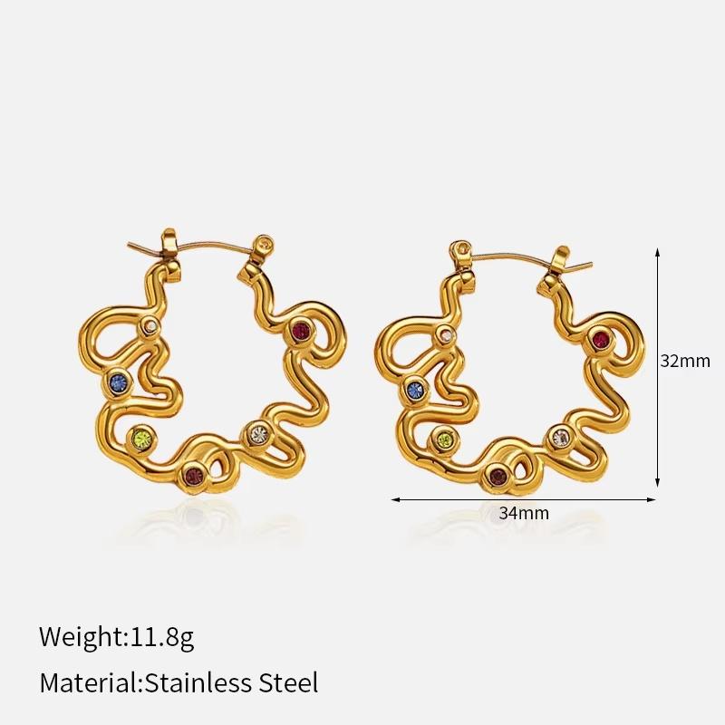 Fashion Irregular Geometric Line Hoop Earrings Stainless Steel Colorful Earrings Suitable For Woman Daily Wear Party Gifts