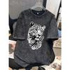 Realistic Black and White Leopard Head, Printed Men's T-shirt, High-quality Washed Cotton Fashion T-shirt, Popular Daily Wear, Easter