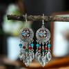Vintage Ethnic Crystal Bead Leaf Dangle Earrings for Women Silver Color Carved Handmade Earring Female Pediente Bijoux