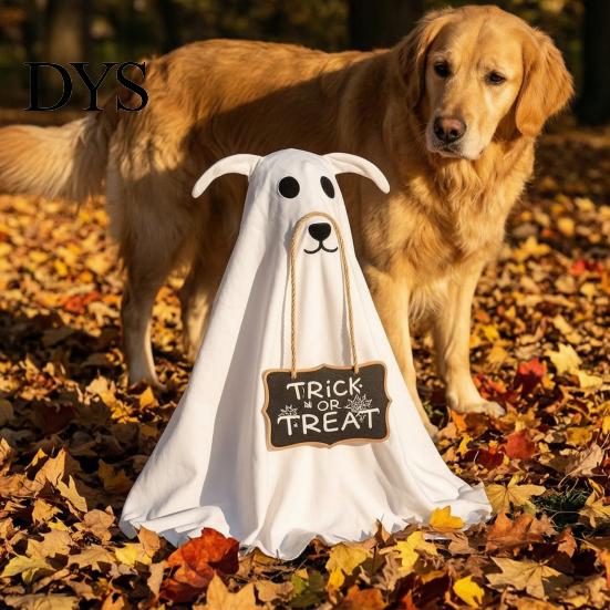Lighted Halloween Yard Decor Ghost Dog Decoration, Spooky Ornament with LED Lights And Ornaments Remote Control, Creepy Glowing Ghostly Prop