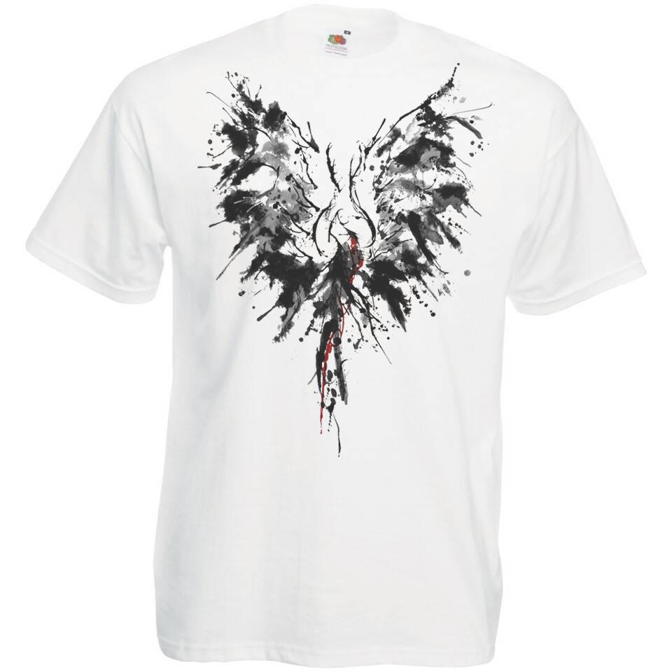 Adults Phoenix Mythical Bird Ink Splatter Tattoo Art Unisex White TShirt 2XL