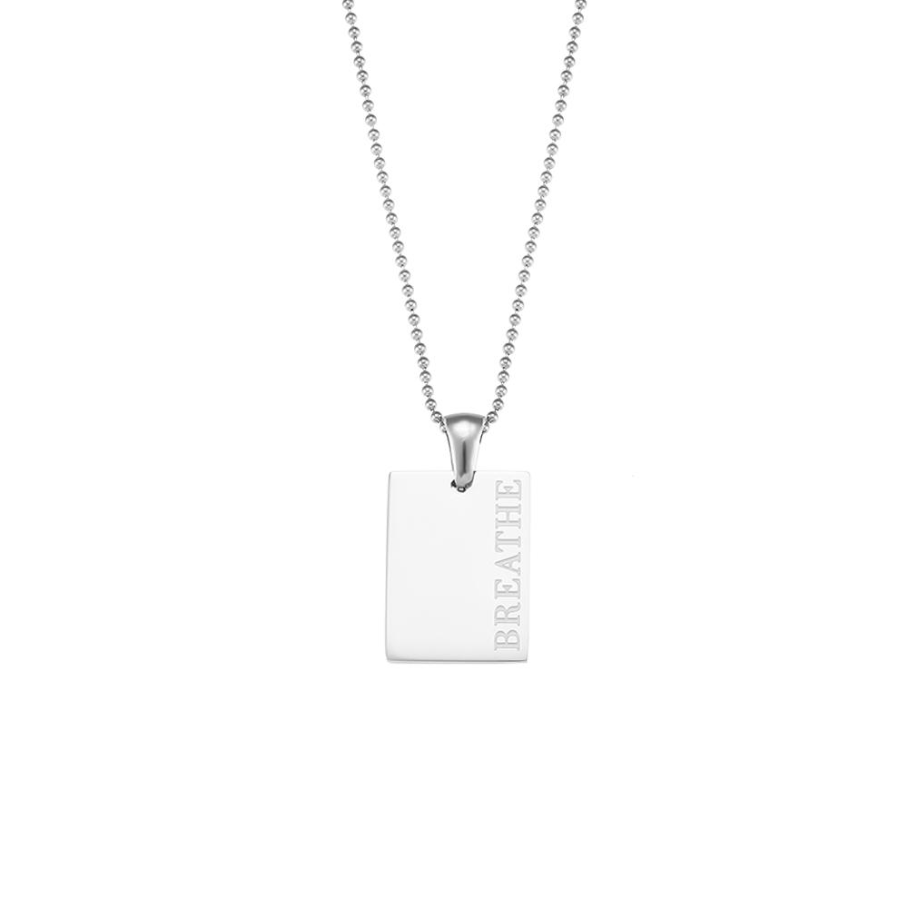 Vintage Silberfarben Graviert Länglich Paar Anhänger Perlenkette Damen Halskette Edelstahl Schmuck Halskette Für Männer