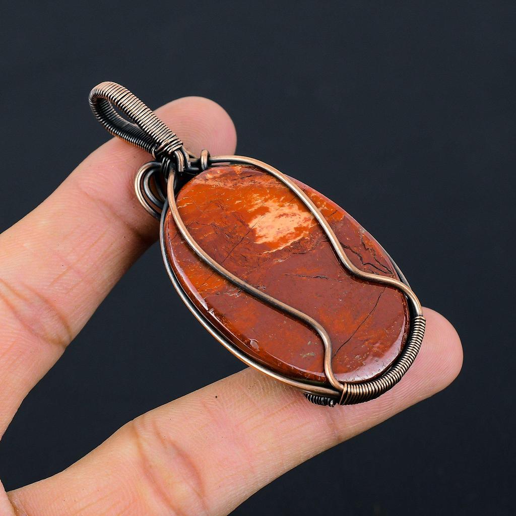Red Snake Skin/ Red River Jasper Gemstone Pure Copper Wire Wrapped Handmade Pendant Jewelry