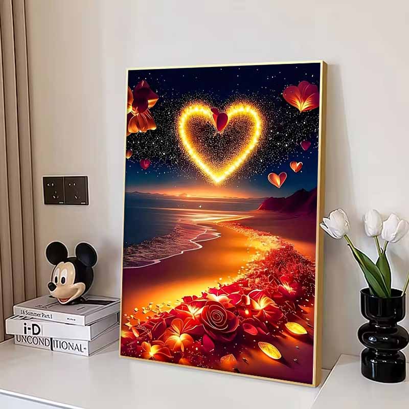 New Arrival 5D DIY Full Circle Diamond Painting "Love Beach" Embroidery Cross Stitch Home Decor Gift