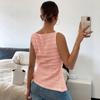 Fashionable Style Single-button Round-neck Sleeveless Fitted Tank Top In Solid Color for Ladies