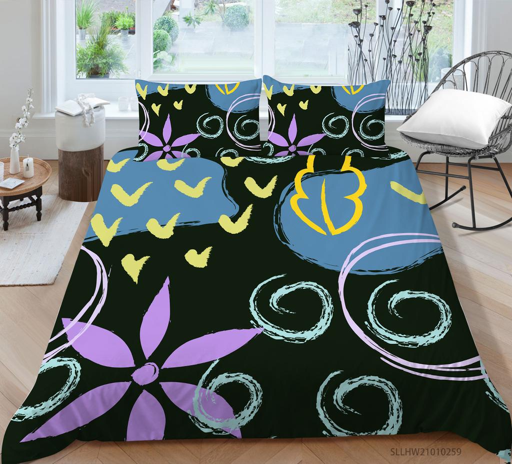 Cartoon Painting 3D Digital Printing Quilt Cover Pillowcase Two Three Piece Set Polyester