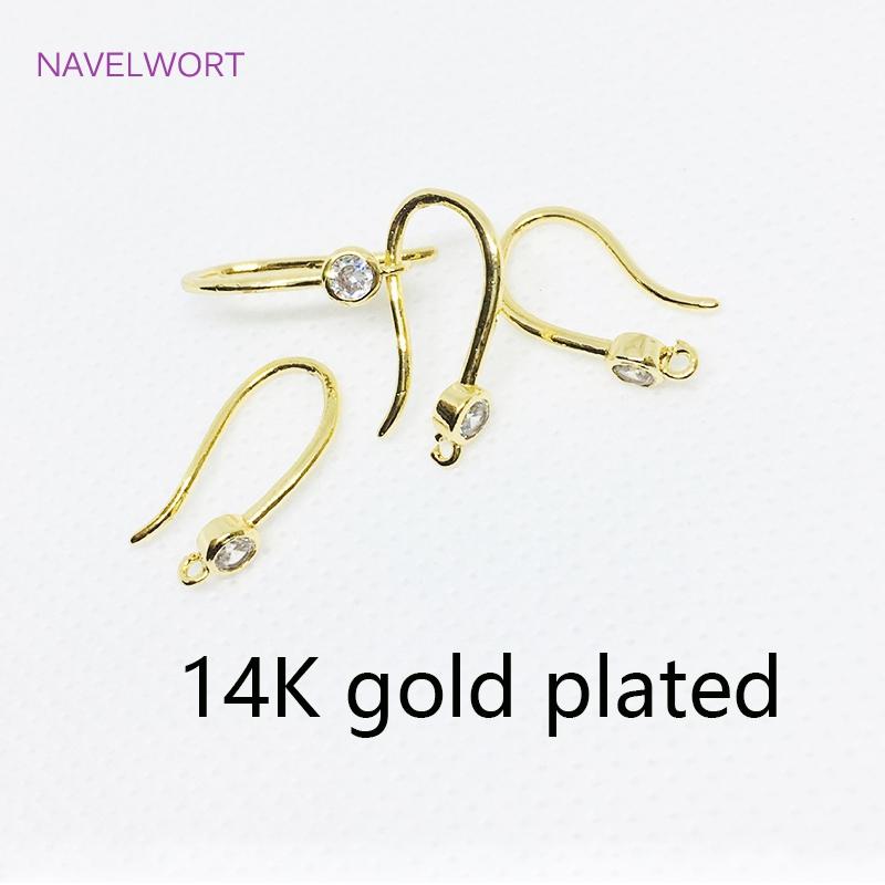 Multi Sizes 14K Gold Plated U Shape Earring Hooks Fittings Inlaid Zircon Ear Wire Hooks For DIY Jewelry Making Accessories Craft