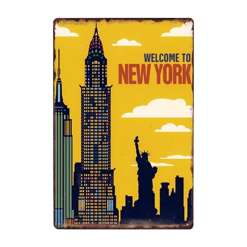 New York Metal Posters Vintage Tin Sign USA Flag Bar Pub Club Toilet Wall Decor Home Plate Retro Plaques 20x30 cm