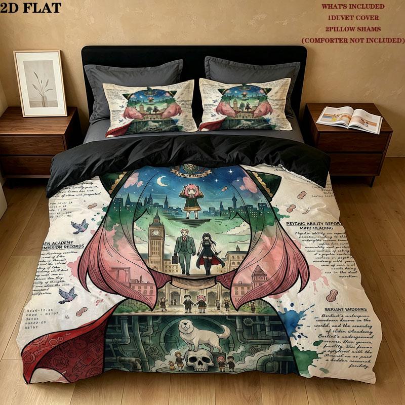 Spy Family Pattern Bedding Quilt Set Quilt Cover Pillowcase Home Birthday Gift(1 * duvet cover + 2 * pillowcase, without core)
