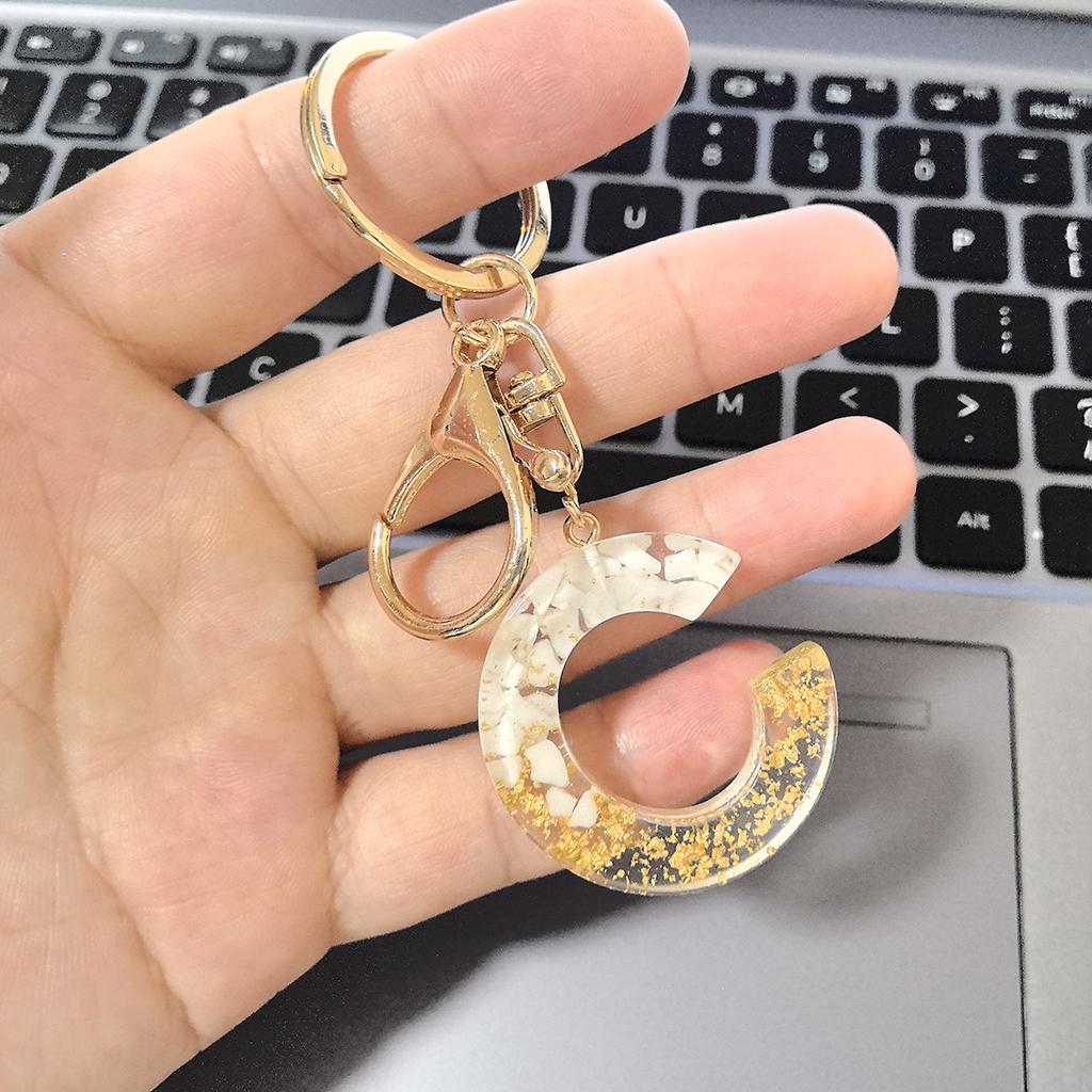 Golden Letter Keychain Crystal Epoxy Pendant A To Z Simple Bag Gifts for Women Couple Family Keychain Pendant