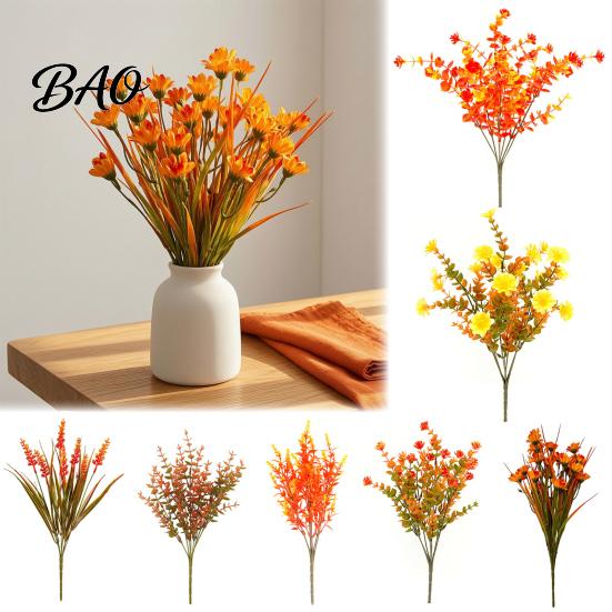 Long Lasting Fake Plants Fall Artificial Flower with Eucalyptus Leaf, Lifelike Faux Plants, Realistic UV Resistant for Autumn Thanksgiving Harvest