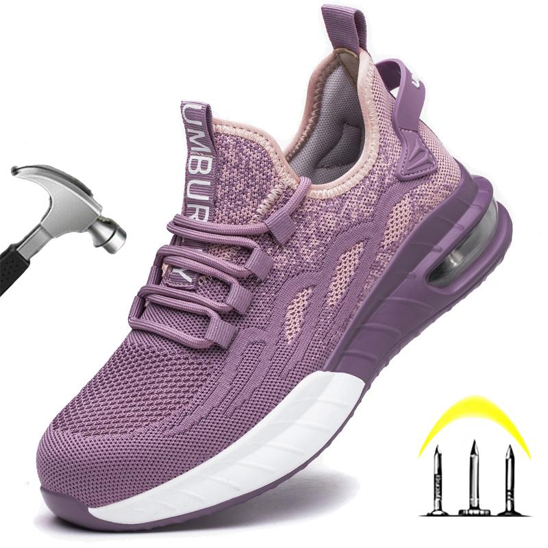 Damen Puncture Proof Stahlkappe Sicherheitsschuhe Atmungsaktive Sport Arbeits Sneaker Bau Sicherheitsstiefel Anti-Quetsch