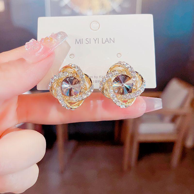 Elegant 2023 Gray Rhinestone Stud Earrings: Trendy High-End Fashion Jewelry for Women