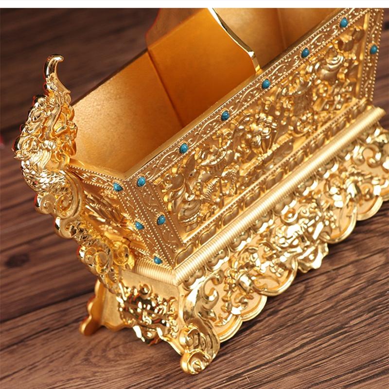Golden Tibetan Storage Box Resin Handicraft Eight Auspicious Painting Tantric Five Organizer Buddhist Desktop Altars Decorative