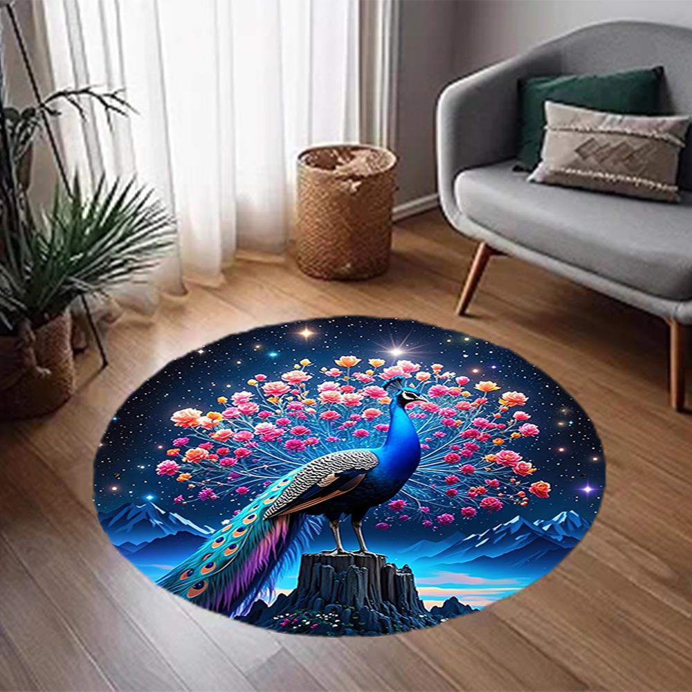 1pc Home Carpet Peacock Design Non-slip Rug for Office Decor and Living Room Gift Ideas