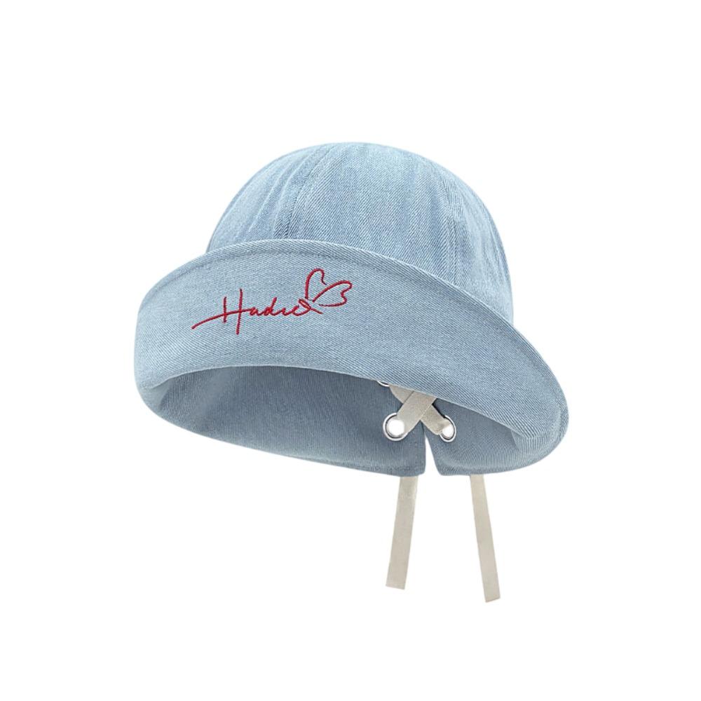 

Letter Embroidery Distressed Cowboy Bucket Hat Wide Brim Windproof Western Cowboy Hats Drawstring Adjustable Casual Sun Hat синий