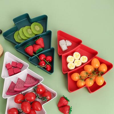 Christmas Tree Multi-Grid Nut Tray Red Color Snack Storage Plate Xmas Tree Shape Candy Display Dish Dry Fruit Serving Plate