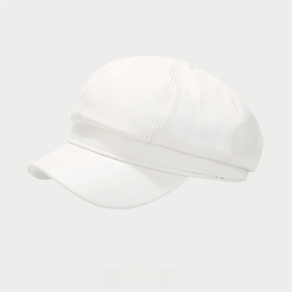 Solid Color Newsboy Cap PU Leather Peaked Cap Creative Gift Beret Hat  Cold Weather Use