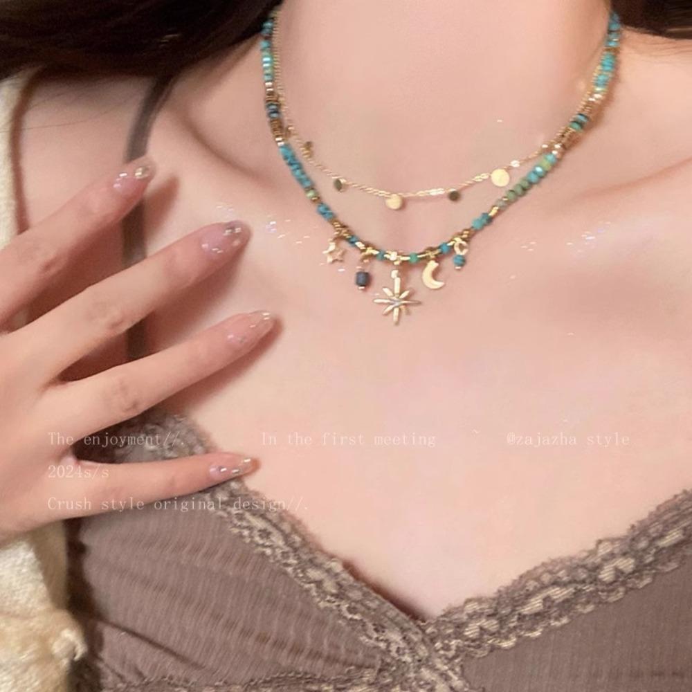 Colorful Adjustable Chain Necklace Adjustable Sunflower Necklace Colorful Beads Necklace  Woman