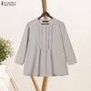 ZANZEA Women Casual Round Neck 3/4 Sleeve Loose Blouse