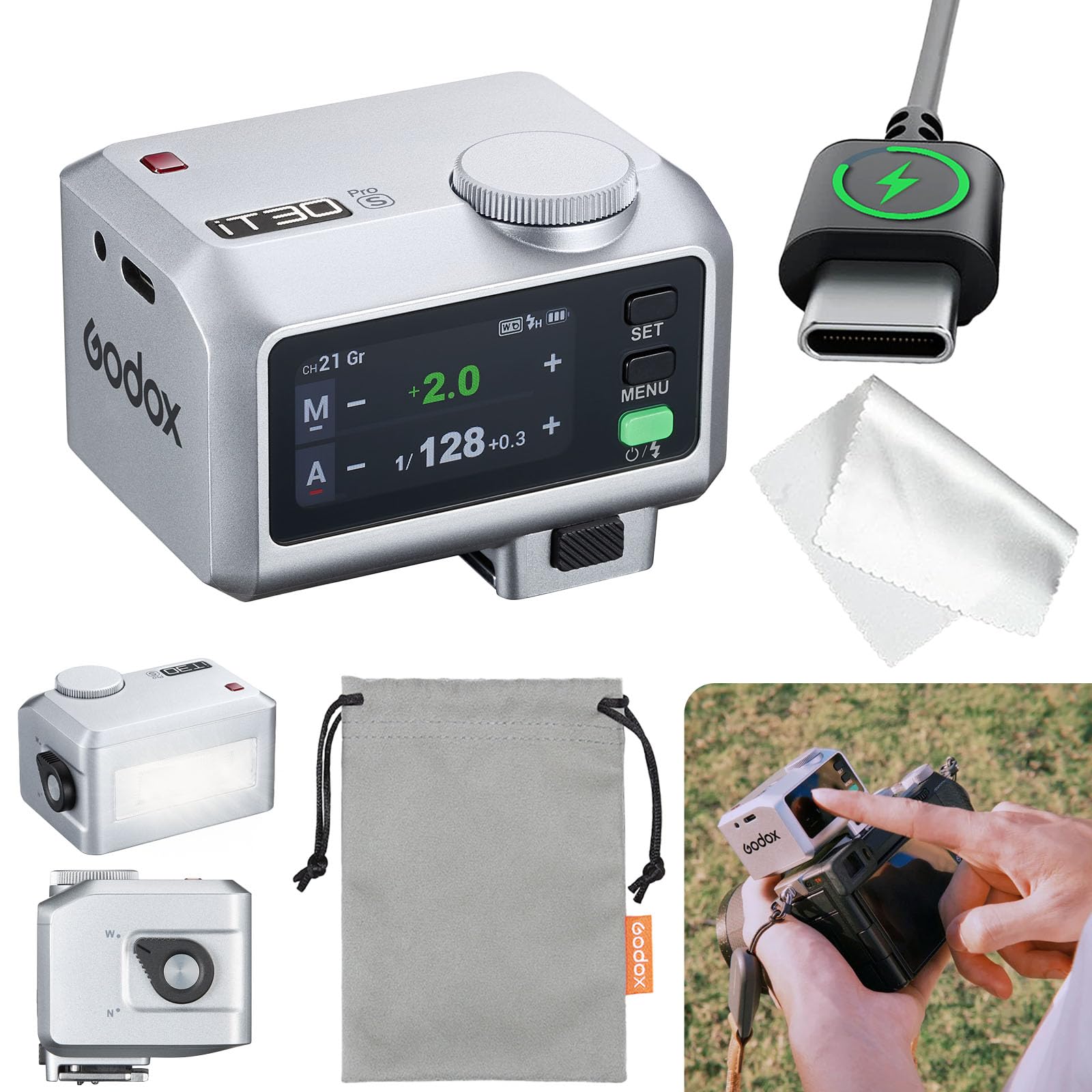 Инструкция по эксплуатации Godox iT30Pro S Вспышка для камеры Сенсорный экран Цветной ЖК-дисплей TTL-вспышка Компактная, но 560 полных вспышек Беспроводная поддержка Master/Slave Освещение