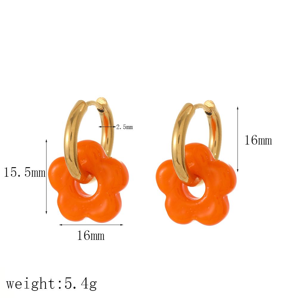 Colorful Small Flower Stainless Steel Charms Earring 18K Gold Plated Circle Ear Buckle Hoop Earrings Jewelry for Women
