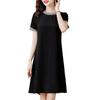 Elegant Plus Size Silk Midi Dress – Short Sleeve Round Neck for Stylish Mothers