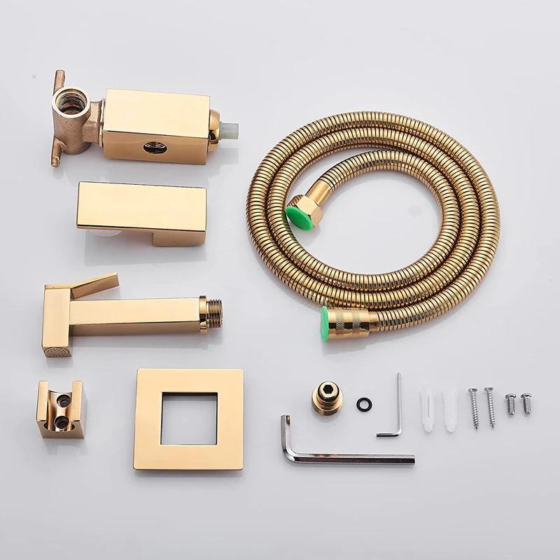 Messing Duscharmaturen Bidetbrause Wasserhahn Waschtischmischer Dusche Higienica Kalt- und Warmwassermischer Kran Quadratischer Duschkopf