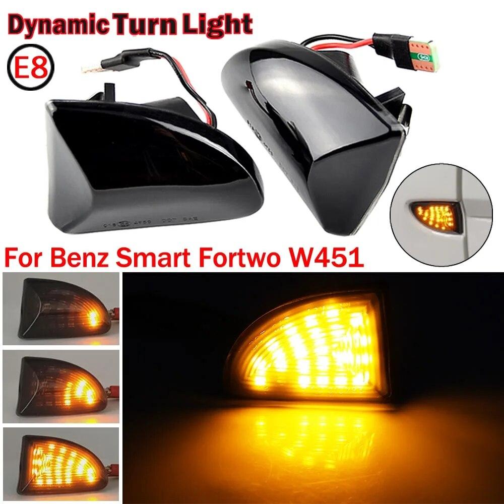 2 buc. lentile afumate chihlimbar LED lumini de semnalizare laterale dinamice de marcare pentru Smart Fortwo 451 MK1 & MKII 2007-2015