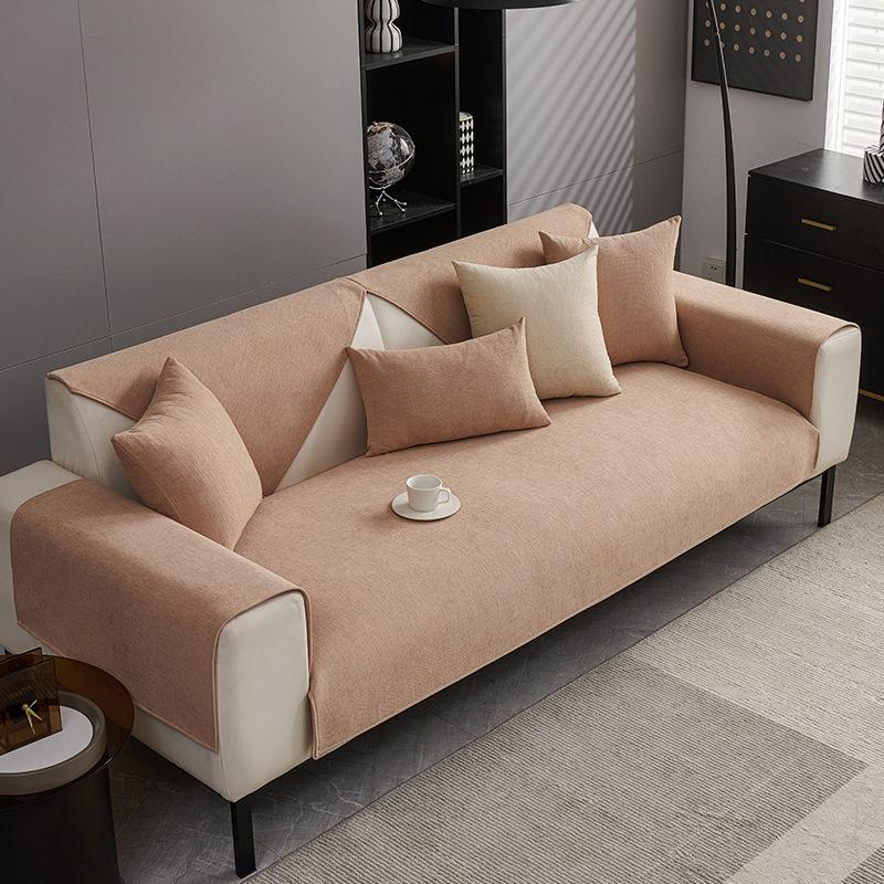 Solid Color Simple Sofa Cover Fabric For All Seasons Non Slip Soft And Sticky Sofa Cushion Cover Straight Row One-Piece Laying