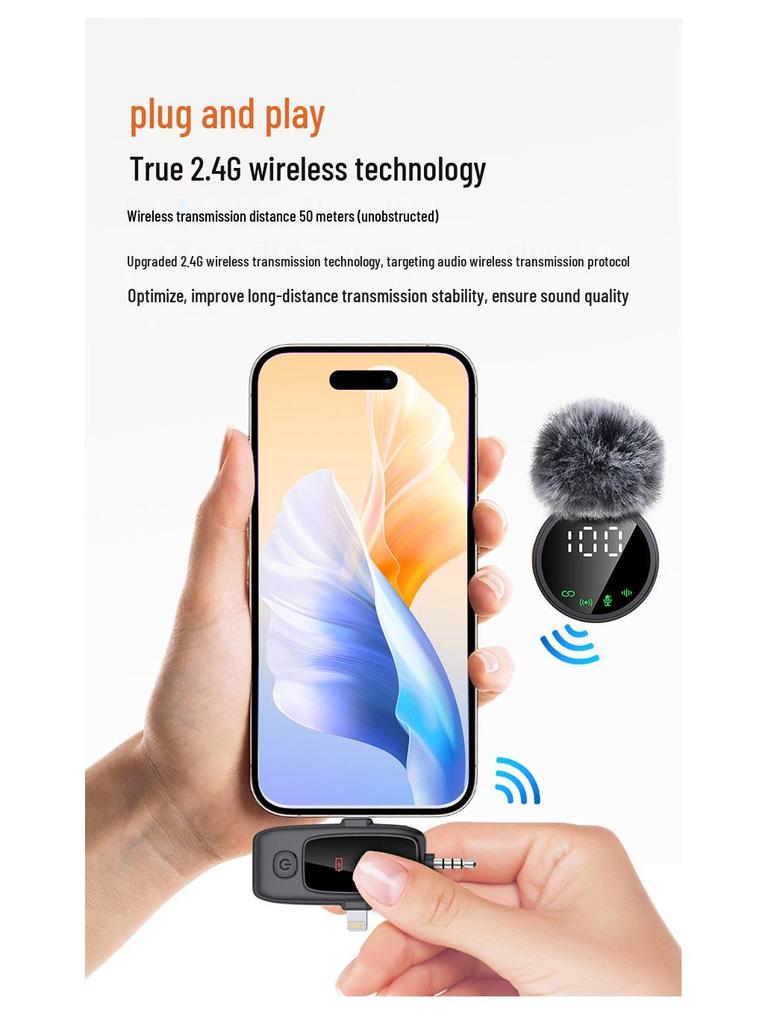 A8 Wireless Lavalier Microphone: 3-in-1 Noise Reduction for Outdoor Live Audio Recording & Universal Camera Use